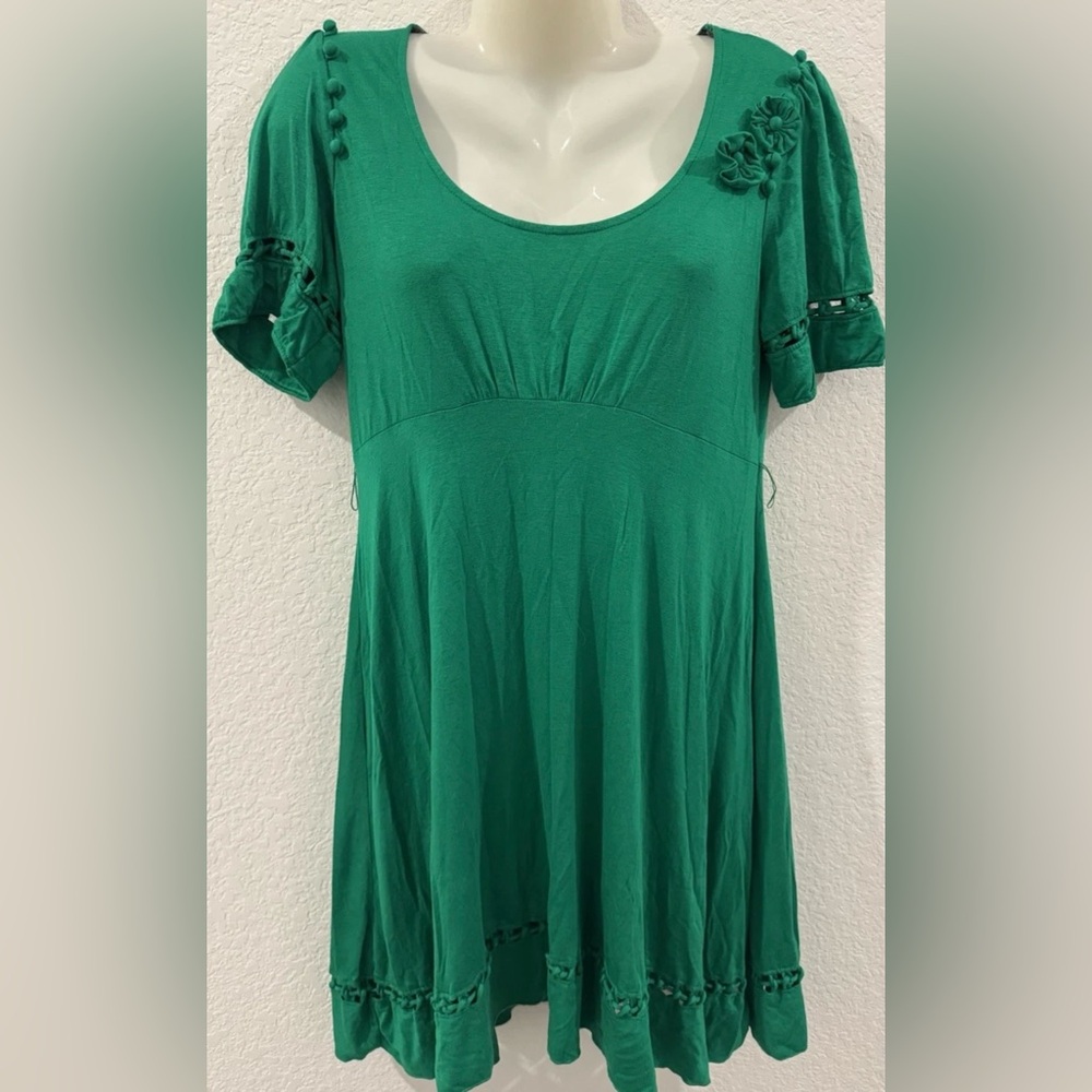 Anthropologie Minuet Green Fit and Flare Short Sleeve Dress
